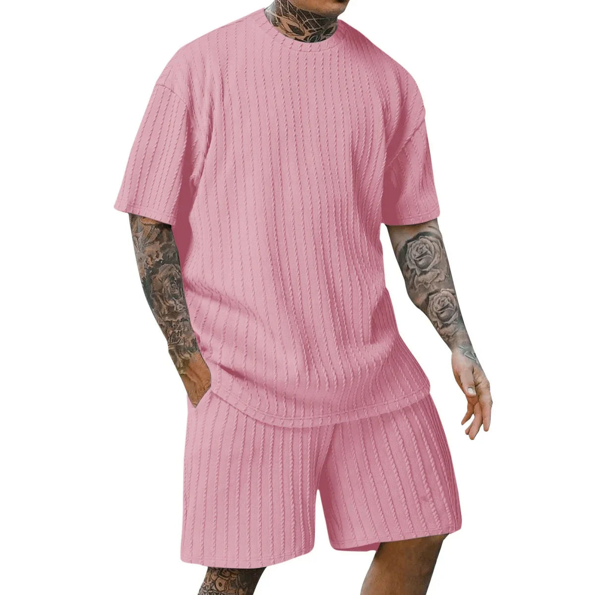 BySavelli | Vertikal gestreiftes T-Shirt und Shorts Set