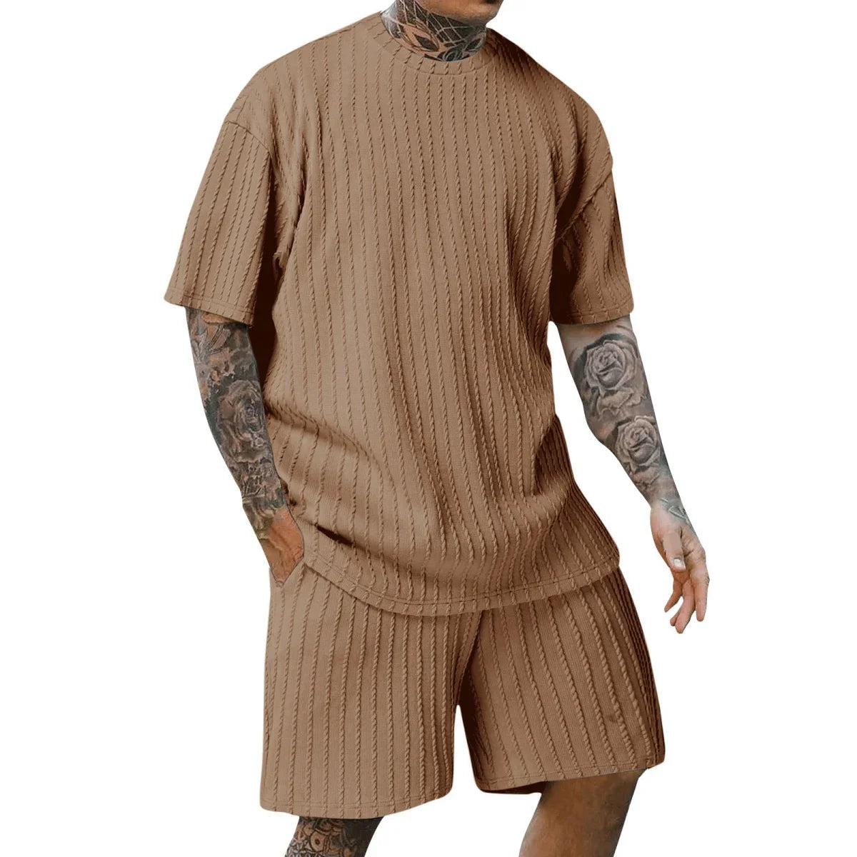 BySavelli | Vertikal gestreiftes T-Shirt und Shorts Set