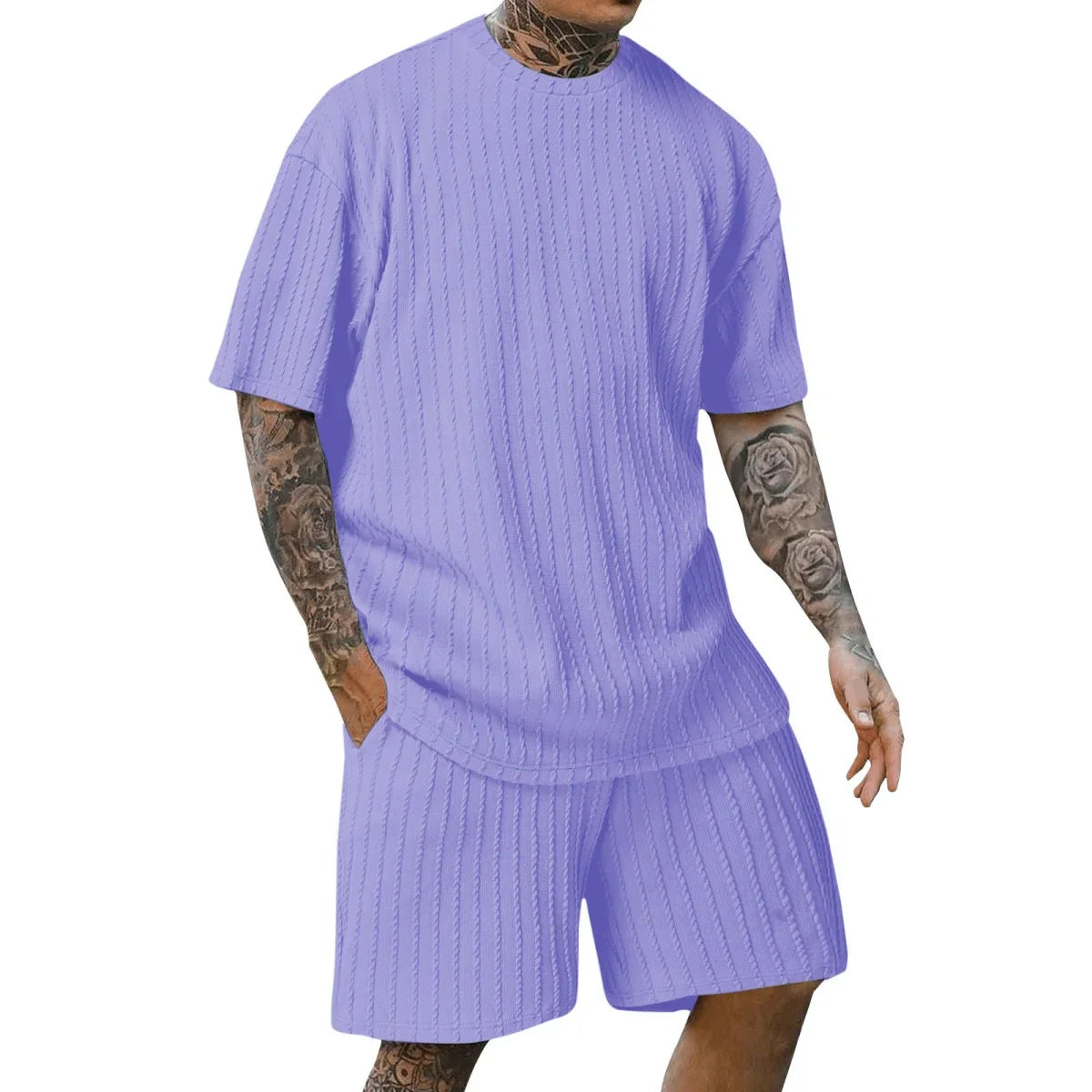 BySavelli | Vertikal gestreiftes T-Shirt und Shorts Set